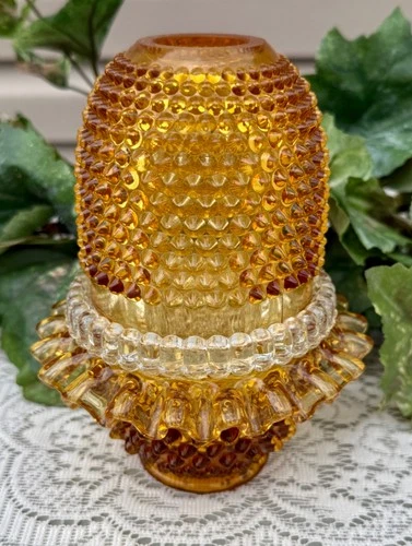 SCARCE Fenton**4 PIECE AMBER HOBNAIL FAIRY LIGHT/LAMP FOR L.G. WRIGHT**1973