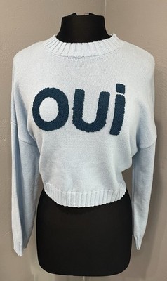 Women s XS Cropped Knit Sweater Blue Long Sleeve OUI New with tags