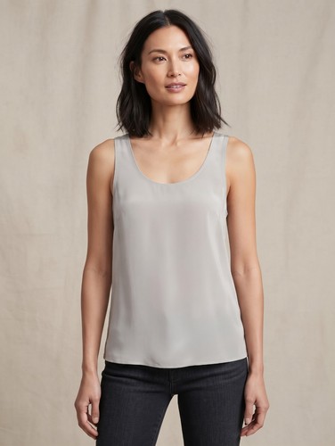 Eileen Fisher, Eileen Fisher Silk Tank Top Women XL Gray 100% Silk Scoop Neck Blouse