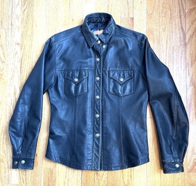 Vintage Size SMALL Easyriders John Wilde Design Black Leather Shirt With Snaps