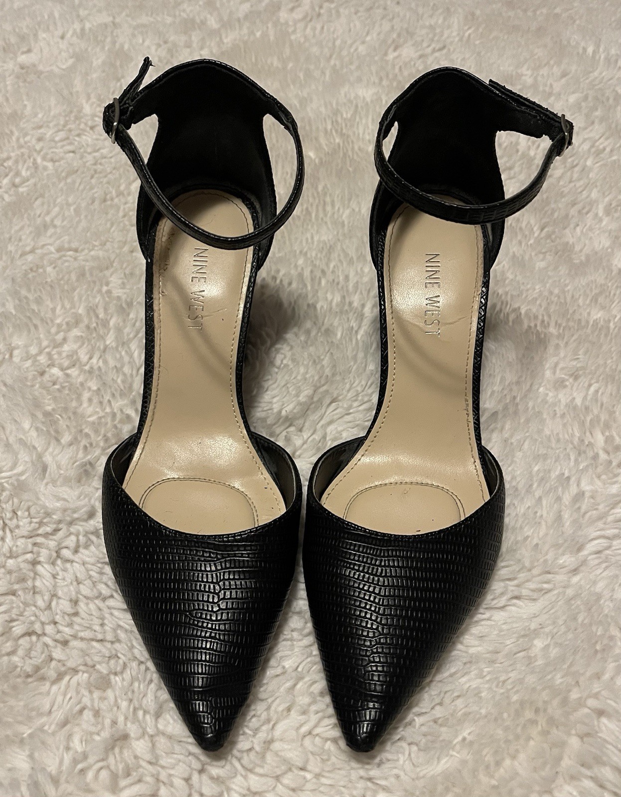 Nine West Black Heels Ankle Strap Pointed Toe Pumps Size 8M