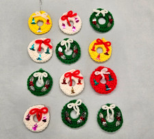 Vintage Hand Crochet Christmas Wreaths Set of 12 Ornaments Holiday Decoration