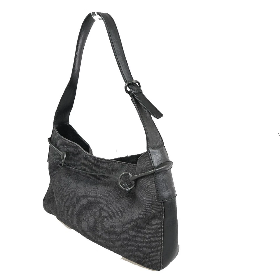 GUCCI GG Logo Horsebit Shoulder Bag Canvas Leather Black SHW Italy 69CA340 - Image 4 of 4