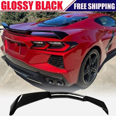 For Chevrolet Corvette C8 2020UP GLOSSY BLACK Rear Trunk Spoiler Highkick Wing
