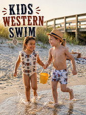 Longhorn Western Swimsuits for Kids | Boys Western Swim Trunks | Girls Western