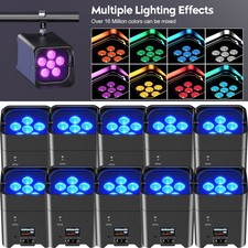 10pcs Wireless LED stage Uplight 6X18W RGBWA UV Rechargeable Par Light w/Remote