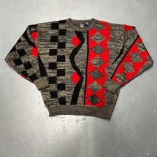 Vintage 90s grey earth tone and red crazy patterned essential knit sweater