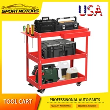 3Tier Rolling Metal Tool Cart W/ Screwdriver Hanging Board & Storage Box 400 LBS
