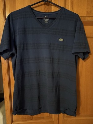 Lacoste Shirt Mens Size 7 Blue & Black Slim Fit Embroidered  V Neck Pima