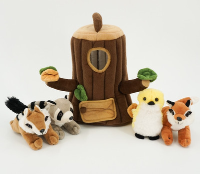 12  Unipak Plush Tree House & 4 Plush Forest Stuffed Animals Missing 5th Animal