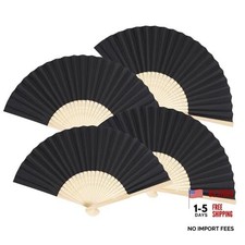 hoyuwak 4 Pack Black Bamboo Folding Fans Craft Fan Chinese Japanese Handheld