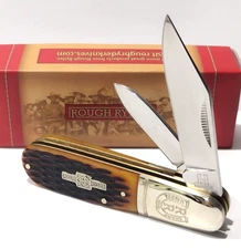 Rough Ryder Amber Jigged Bone 2 Blade Barlow Folding Pocket Knife RR201 New EDC