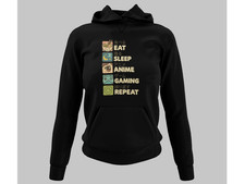 Cute Eat Sleep Anime Gaming Repeat Hoodie Kawaii Pastel Japanese Gamer Sweatshir
