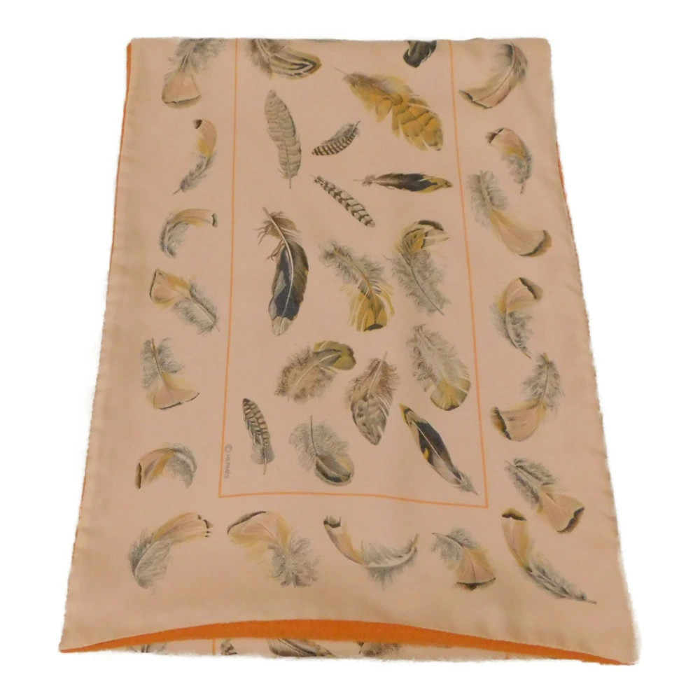 HERMES Feather Pattern Reversible Silk Angora Sca… - image 4