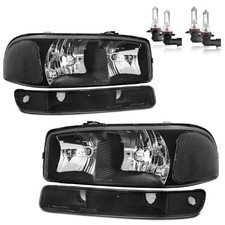 Headlights W/Bulbs for 1999-2007 GMC Black Housing - With H/L Beam Bulbs