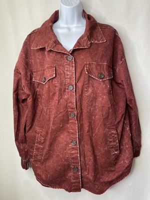 Zenana Womens Shacket Size 1X Acid Washed Rocker Chick Grunge Baddie Fall Punk