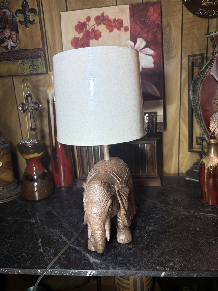 Unique 18" Indian Decor Elephant Lamp with Shade - Image 3 of 4