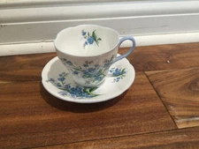 Royal Albert Scalloped Bone China Dainty Blue forget me not RARE cup and saucer