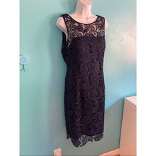Adrianna Papell Size 14 Illusion Lace Cocktail Event Midi Dress Slate Blue