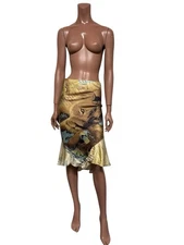 Vtg Roberto Cavalli SS2001 Lion Print Silk Skirt S