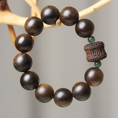 Vietnam Nha Trang Green Agarwood Bracelet 1.8cm Six Syllable Mantra Natural Wild