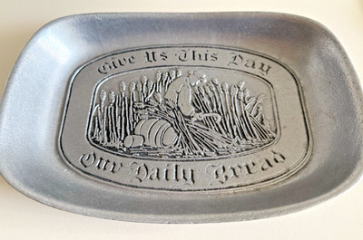 Vintage Wilton Armetale Bread Tray Give Us This Day Our Daily Bread