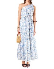 English Factory Floral One Shoulder Maxi Dress Blue