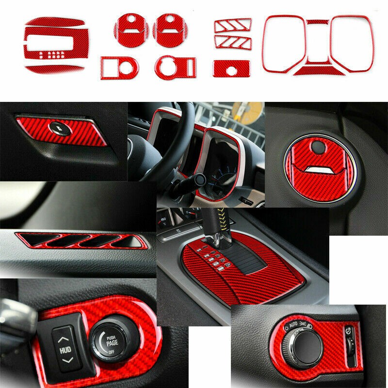 21Pcs Red Carbon Fiber Full Interior Kit Cover Trim For Chevrolet Camaro 2010-15