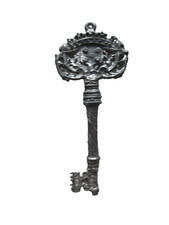 Ornate Filagree Large Antiqued Pewter Skeleton Key Necklace Pendant Charm NOS