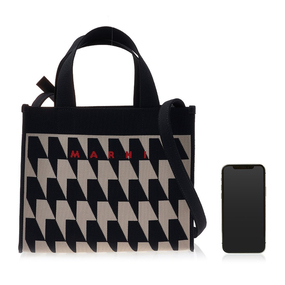 ★MARNI★ Mini Jacquard Check Shoulder Bag Black White SBMQ0 Marni Checked Jacquard Mini Shoulder Bag In Multicolor