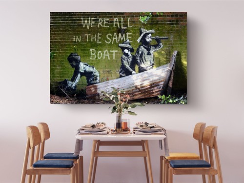 Banksy Canvas Print Were All In The Same Boat Ready To Hang Wall Art - Picture 3 of 8