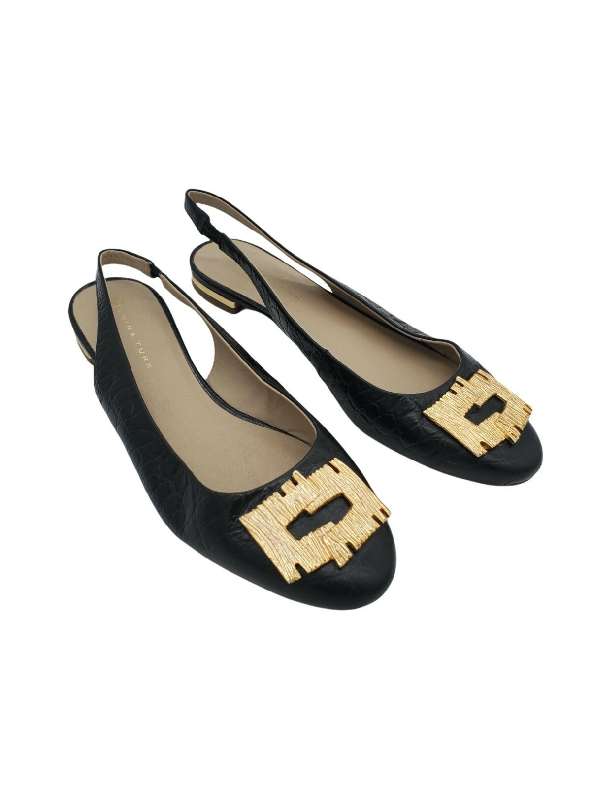 Trina Turk St. Helena Flats 6.5M Womens Black Leather… Gem