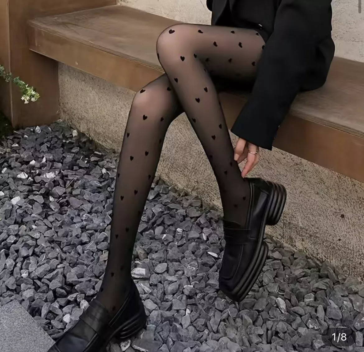 Cute Heart Pattern Jacquard Tights. Ladies women s sheer