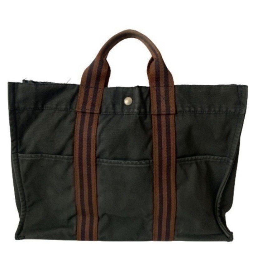 Hermes Fourre Tout MM Canvas Tote Bag Black Authentic Pre