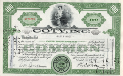 Coty, Inc - Original Stock Certificate - 1953 - NY29275