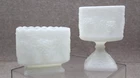 2 Vintage Milk Glass Grape Leaves Pattern Footed Candy Dish