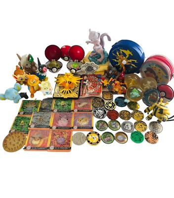 Vintage Pokemon Lot accessories figures marbles coins bouncy balls cards  More!