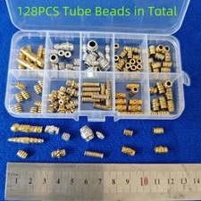 128PCS Antiqued Silver Gold Metal Assorted Tube Beads in Storage Box