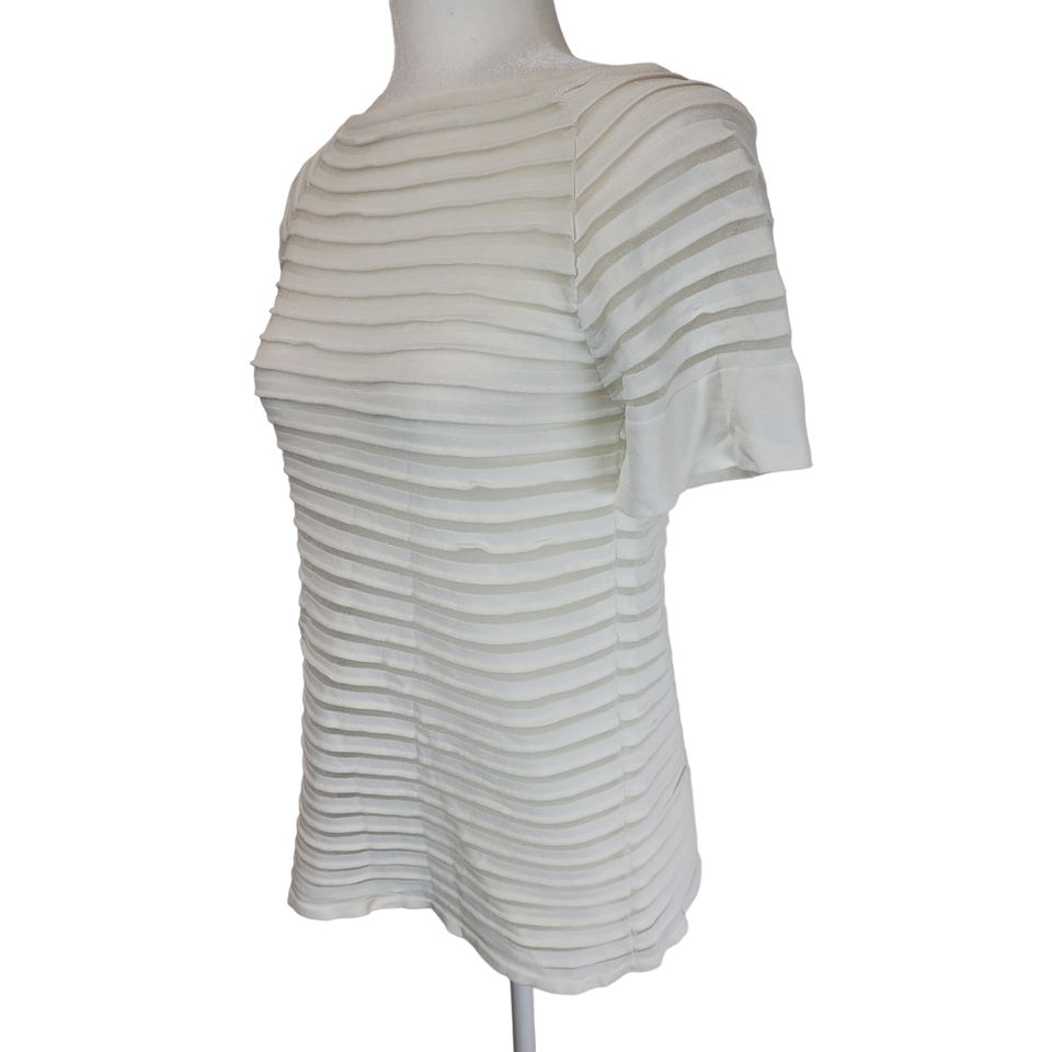 ZARA OffWhite Pleated Sheer Striped White Short Sleeve Blouse eBay