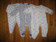 Lot 3 Infant Baby sz 3-6Mo Med 9 Mo L  One Piece cotton pajamas w/ footies