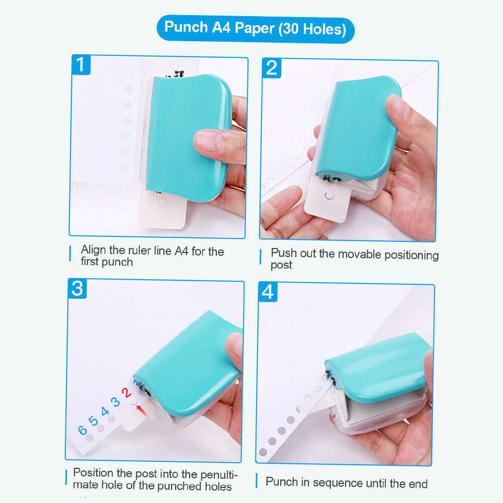 5Pcs Paper Punch Scrapbook Handheld Hole Puncher fr A4 A5 B5 Notebook White  F5D2
