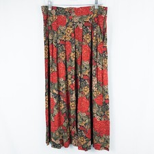 Vintage Worthington Floral Pleated Rayon Midi Skirt Size 14 Garden Cottagecore