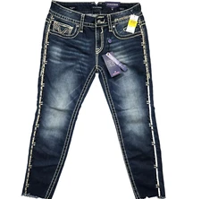 VIGOSS The Dublin Skinny Raw Hem Stretch Blue Jeans Women's Size 31x25 New