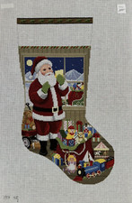 Susan Roberts 199 Hand Painted Needlepoint Canvas Santa List Moon Stocking 19"
