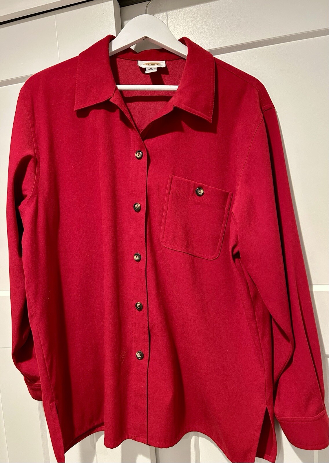 TALBOTS Red Button-Up Stretch Microfiber Faux-Sue… - image 1