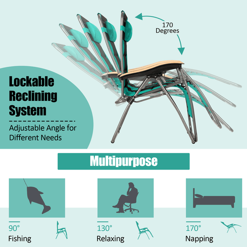 Sedia da salotto imbottita a gravità zero Costway oversize pieghevole regolabile turchese - Foto 6 di 12