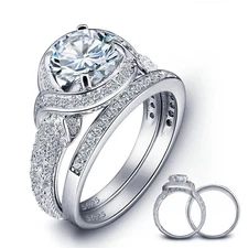 925 Sterling Silver Cz Halo Engagement Wedding Rings Set Women Size 6-8 Ss2207