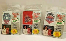 3 Vintage Distlefink Christmas Sequin Applique Kits Ornament Wreath Bell NEW 