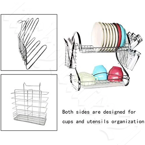 2 tier Dish Drying Rack Drainer Cup Plate Holder Cutlery Tray Kitchen Organizer - Picture 4 of 13