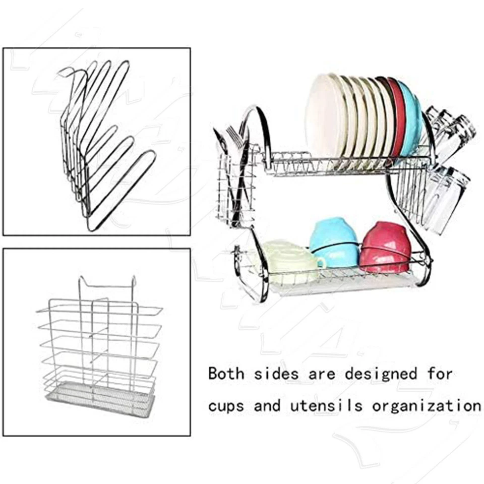 2 tier Dish Drying Rack Drainer Cup Plate Holder Cutlery Tray Kitchen Organizer - image 4 of 4